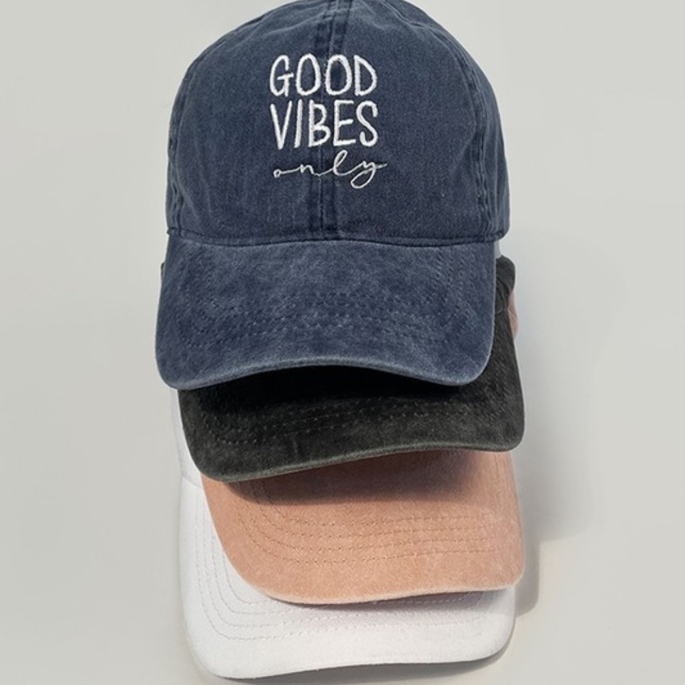 Burgundy Vintage Washed Good Vibes Only Women's Baseball Cap Casual Hat - Picture 2 of 2